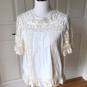 Elegant Lace Trim White Blouse